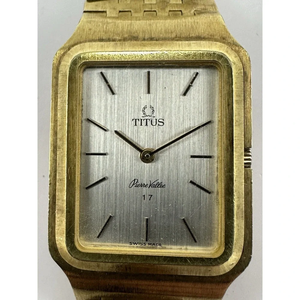 Titus Pierre‎ Vallee Mens Tank Watch Manual Wind Works Swiss Made Gold Tone B20